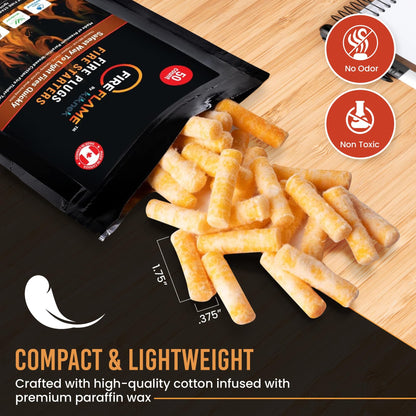 Fireflame Fire Plugs Fire Starter - Quick Instant 100% Waterproof All-Purpose Indoor & Outdoor Firestarter Tinder Tabs, for Emergency Survival, Charcoal Grill - Odorless & Non-Toxic - Total 100 Plugs