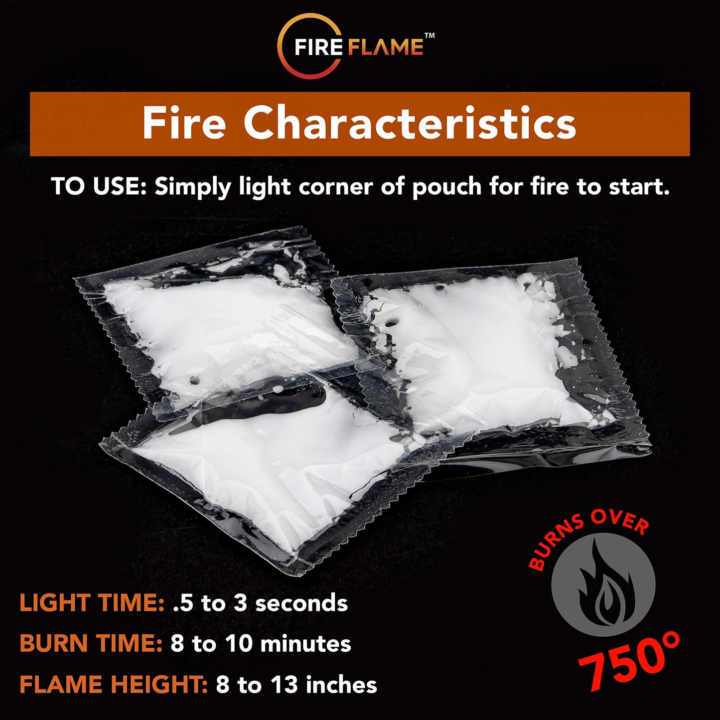 FireFlame Quick Instant Fire Starter - 100% Waterproof All-Purpose Indoor & Outdoor FireStarter, for Charcoal Starter, Campfire, Fireplace, Firepit, Smoker - Odorless and Food Safe - 20 Pouches in Bag