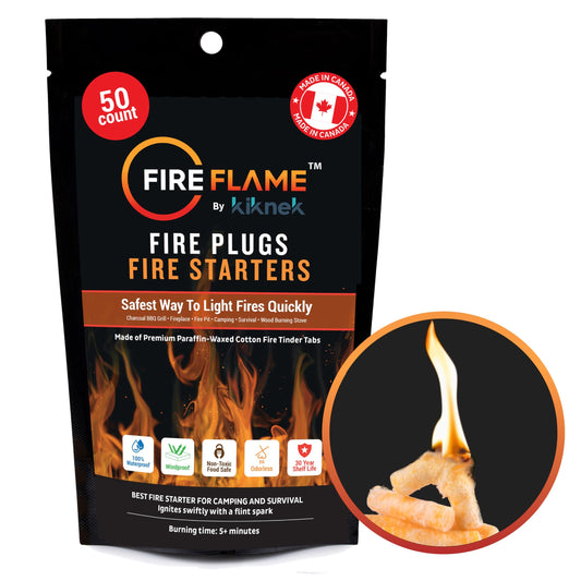 FireFlame Fire Plugs Fire Starter - Quick Instant 100% Waterproof All-Purpose Indoor & Outdoor FireStarter Tinder Tabs, for emergency Survival, Charcoal Grill - Odorless & Non-Toxic - 50 Plugs in Bag