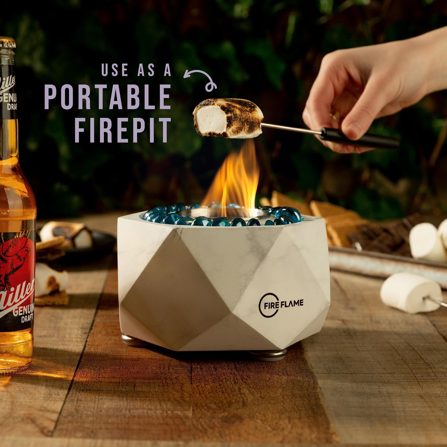 FireFlame Tabletop Fire Pit Bowl - Portable Concrete Mini Personal Fireplace Table top Firepit, Indoor Outdoor Decor & Smores Maker - Gel Fuel (Gel is not Included)
