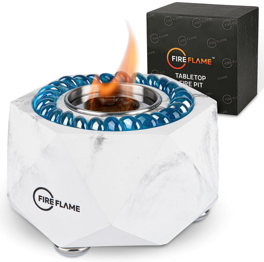 FireFlame Tabletop Fire Pit Bowl - Portable Concrete Mini Personal Fireplace Table top Firepit, Indoor Outdoor Decor & Smores Maker - Gel Fuel (Gel is not Included)