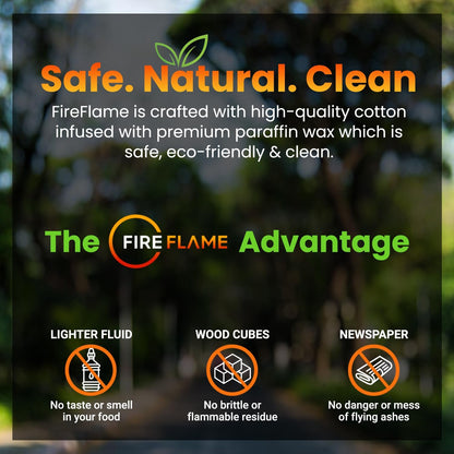 Fireflame Fire Plugs Fire Starter - Quick Instant 100% Waterproof All-Purpose Indoor & Outdoor Firestarter Tinder Tabs, for Emergency Survival, Charcoal Grill - Odorless & Non-Toxic - Total 100 Plugs