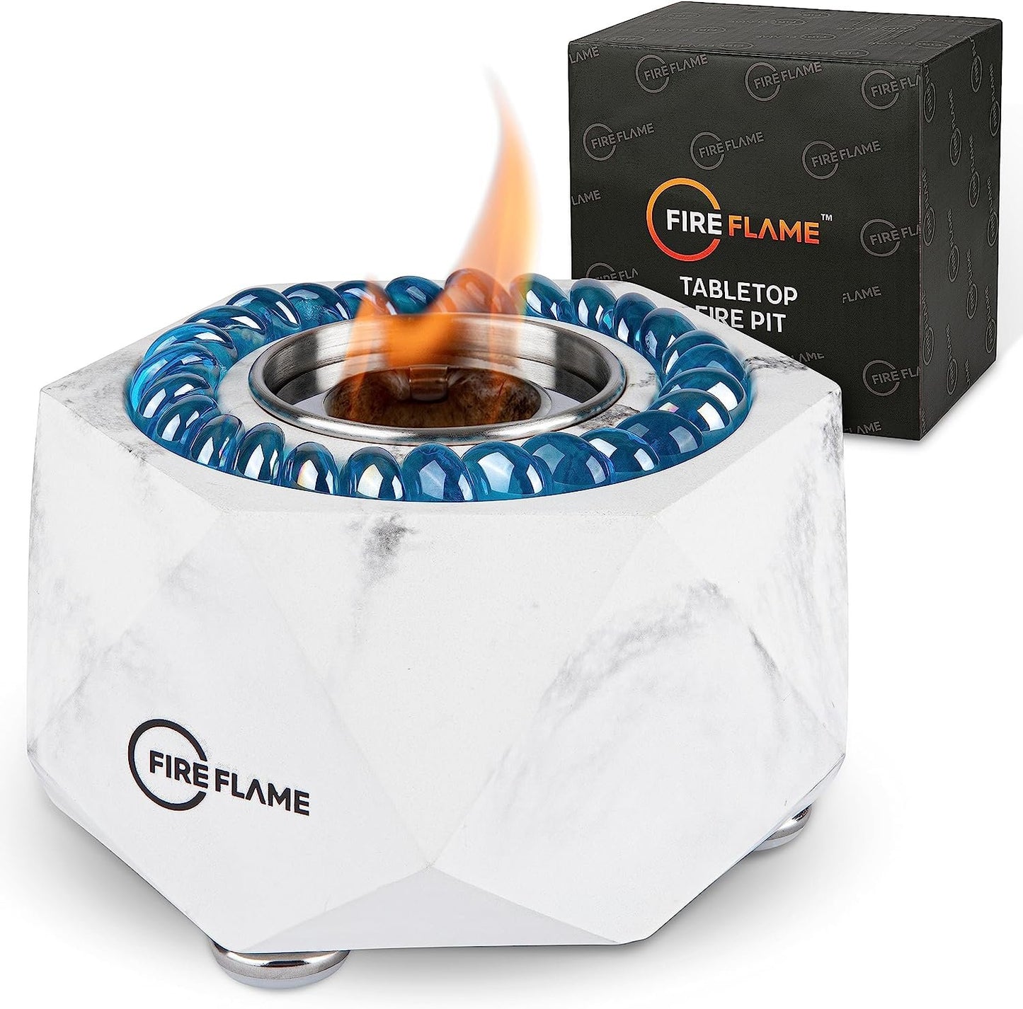 Fireflame Tabletop Fire Pit Bowl - Portable Concrete Mini Personal Fireplace Table top Firepit, Indoor Outdoor Decor & Smores Maker - Isopropyl/Bio Ethanol Fuel