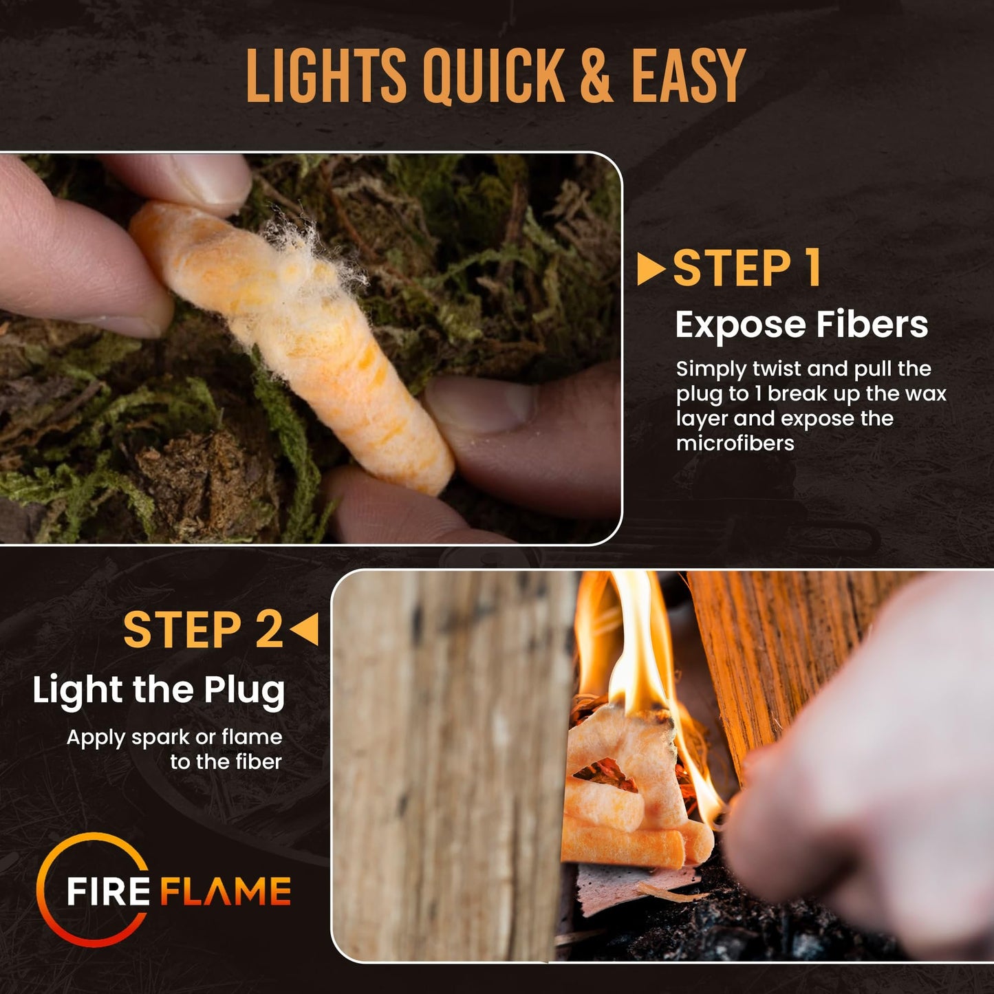 Fireflame Fire Plugs Fire Starter - Quick Instant 100% Waterproof All-Purpose Indoor & Outdoor Firestarter Tinder Tabs, for Emergency Survival, Charcoal Grill - Odorless & Non-Toxic - Total 100 Plugs