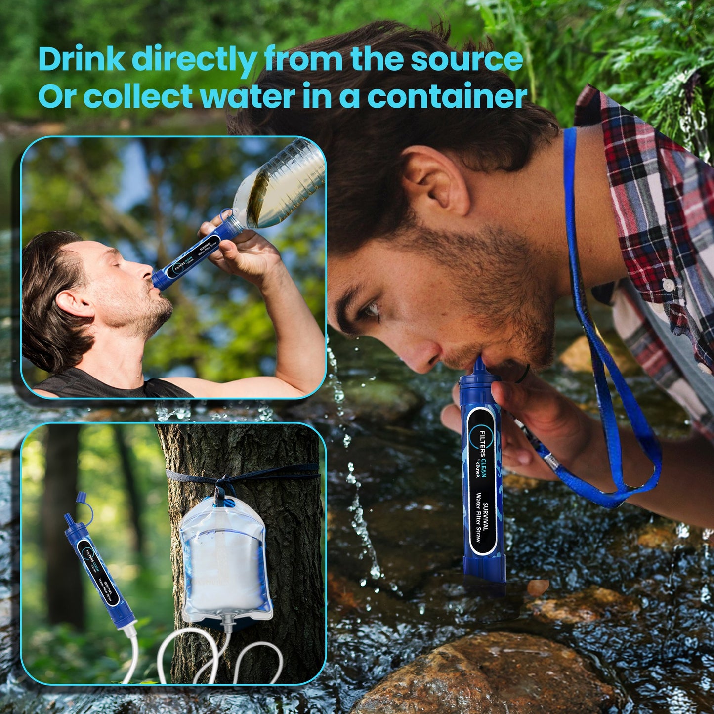 Filters-Clean Survival Water Filter Straw – 0.1 Micron Portable Personal Water Filter, 4,000L (1,056 Gallon) Capacity – Removes 99.9999% Bacteria & Protozoa – Hiking, Camping & Emergency Preparedness
