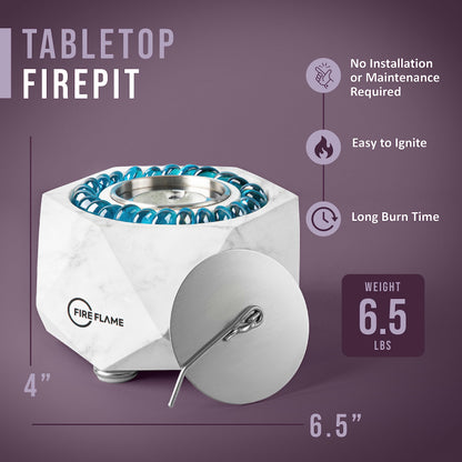 FireFlame Tabletop Fire Pit Bowl - Portable Concrete Mini Personal Fireplace Table top Firepit, Indoor Outdoor Decor & Smores Maker - Gel Fuel (Gel is not Included)