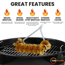 Load image into Gallery viewer, Fireflame BBQ Grill Brush – Non-Scratch Brass Bristles - 21-Inch Long Handle Barbecue Grill Cleaning Brush - Wide-Faced Spiral Heavy-Duty – Made in The USA
