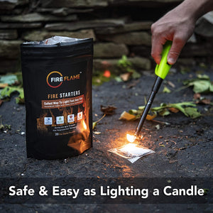 FireFlame Quick Instant Fire Starter - 100% Waterproof All-Purpose Indoor & Outdoor FireStarter, for Charcoal Starter, Campfire, Fireplace, Firepit, Smoker - Odorless and Non-Toxic - 20 Pouches in Bag