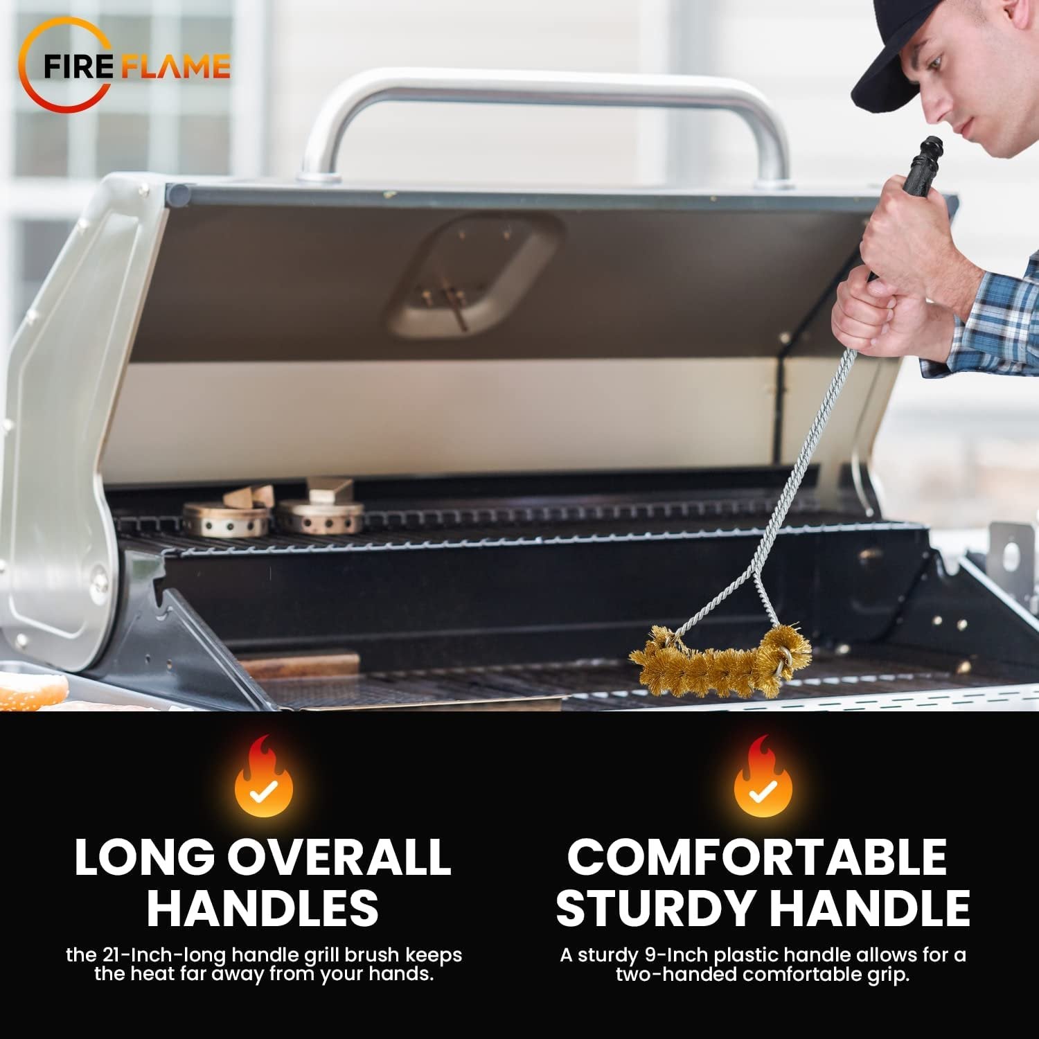 Fireflame BBQ Grill Brush – Non-Scratch Brass Bristles - Long Handle B –  Kiknek