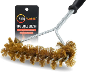 Fireflame BBQ Grill Brush – Non-Scratch Brass Bristles - 21-Inch Long Handle Barbecue Grill Cleaning Brush - Wide-Faced Spiral Heavy-Duty – Made in The USA